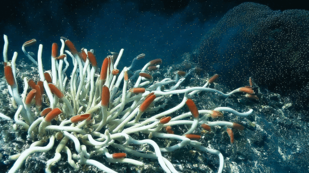 Giant tube worms thriving near a deep-sea hydrothermal vent