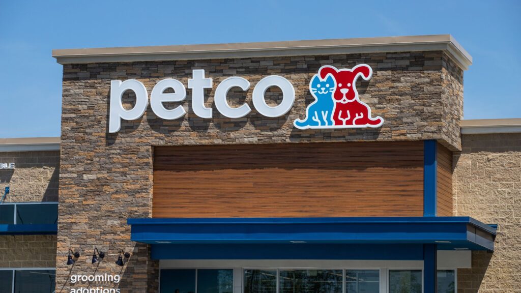 Exterior view of a Petco store in Whitestown, Indiana, with branding visible
