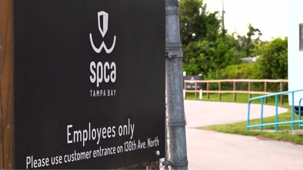 SPCA Tampa Bay employee entrance sign outside the animal welfare facility.